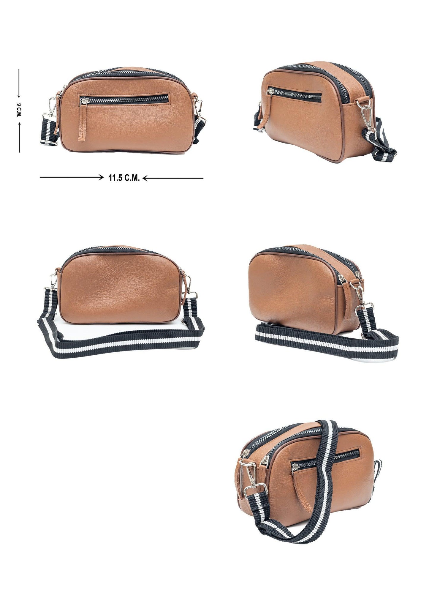 Leather Shoulder Bag – Stylish Crossbody Bag with Two Zippered Compartments & Adjustable Strap - Brown - LBN