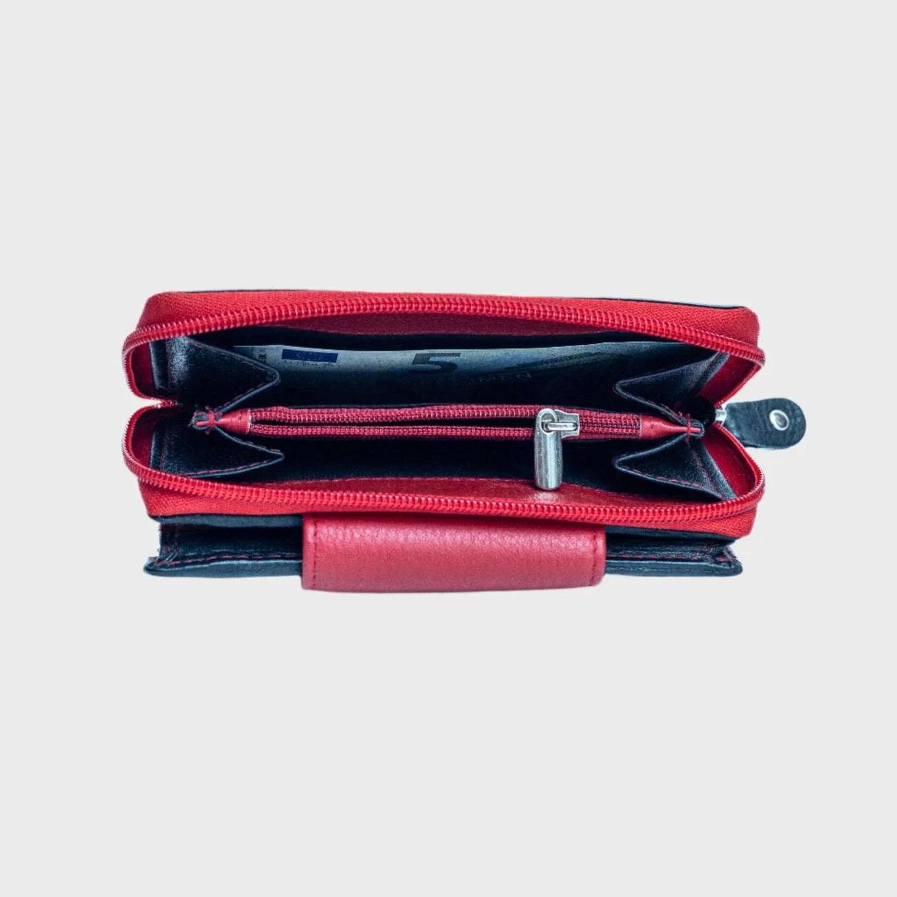 Crimson Noir RFID Leather Wallet for women – Stylish Triple Fold Design with Secure Card Slots
