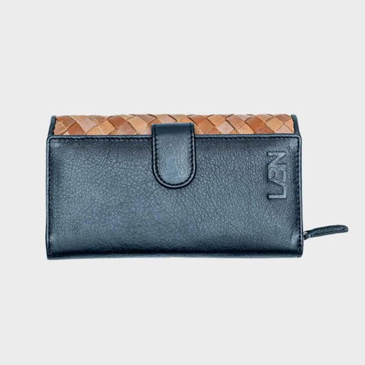 Luxury Woven Leather Wallet for women – 14 Card Slots, Coin Pocket & ID Windows - LBN