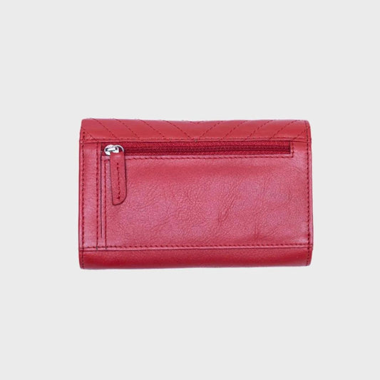 Bold Red Leather Wallet for women – RFID-Protected Bifold with 12 Card Slots & Stylish Stitch Design - Red - LBN