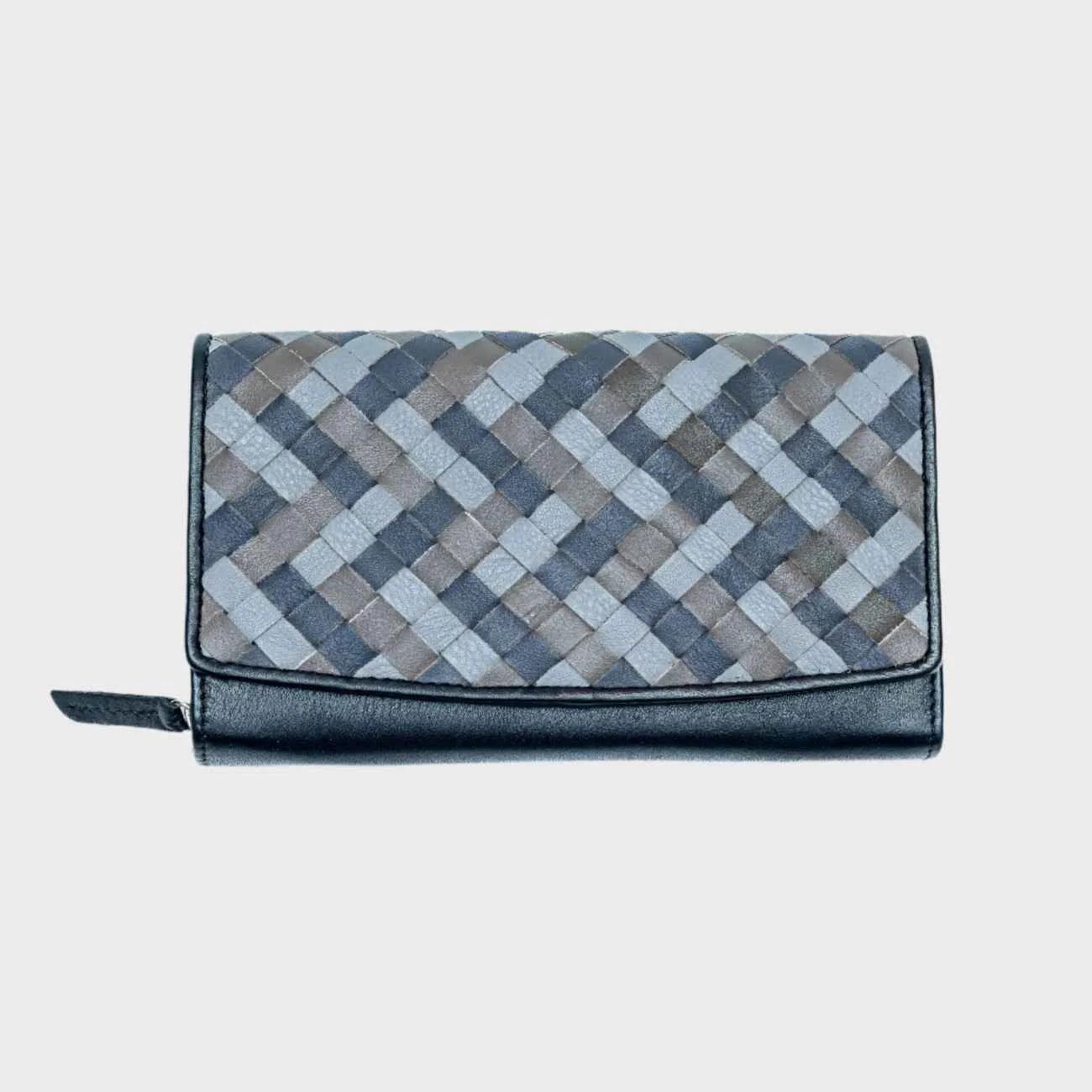 Luxury Woven Leather Wallet for women – 14 Card Slots, Coin Pocket & ID Windows - LBN
