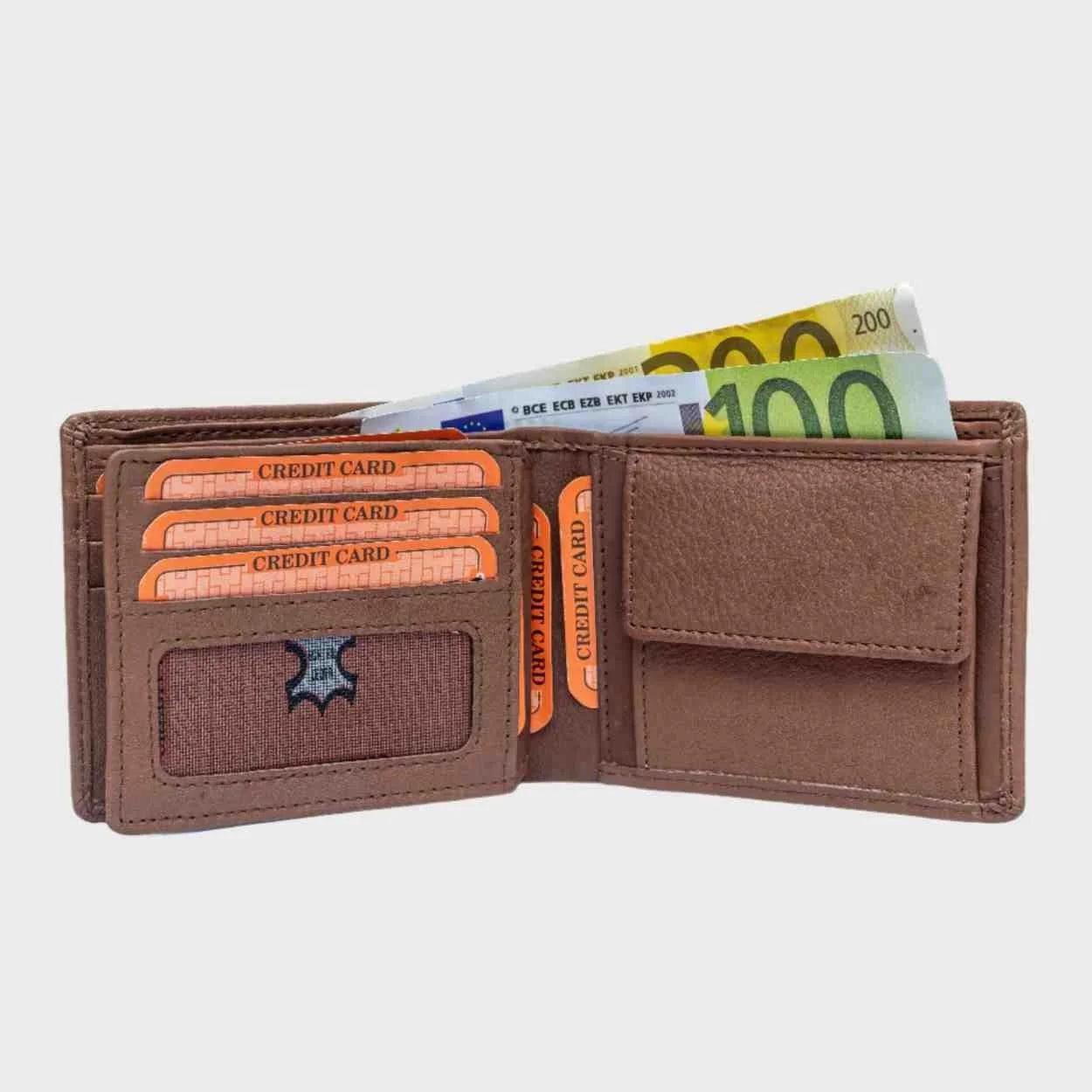 Casual Chic RFID Leather Wallet in full-grain leather, featuring 8 credit card slots, two bill compartments, a coin pocket, two ID windows, and RFID protection - LBN